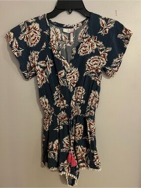 Matilda Jane Navy Floral Romper with Cream and Rust‎ Accents